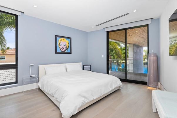 Bedroom, Interior, Recessed Lighting, Wood Texture Flooring