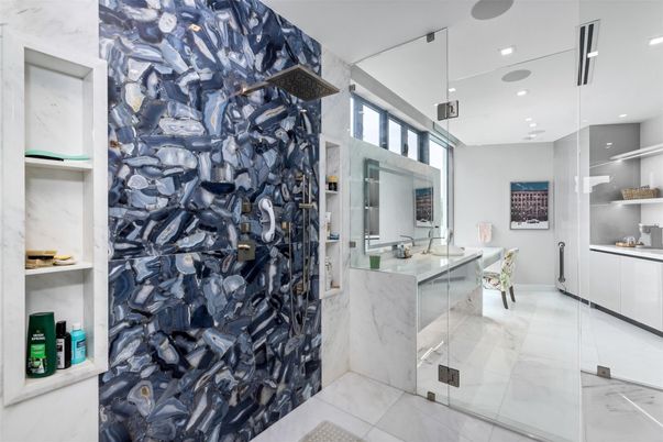 Bathroom, Interior, Marble, Recessed Lighting