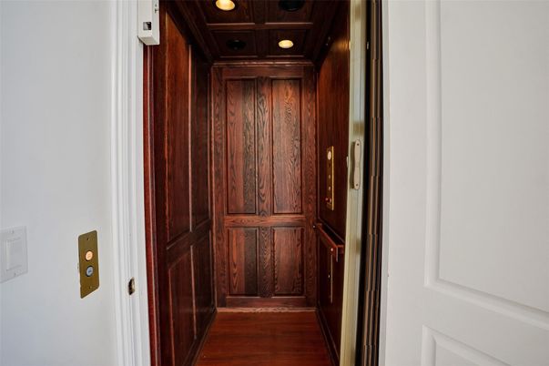 Elevator, Interior, Recessed Lighting, Wooden Ceilings, Wood Texture Flooring, Wooden Walls