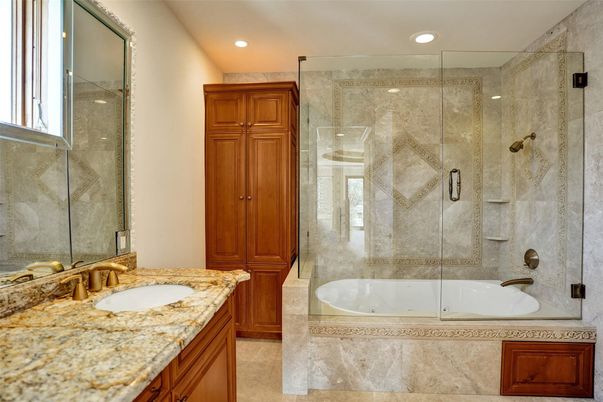Bathroom, Glass Shower, Interior, Recessed Lighting