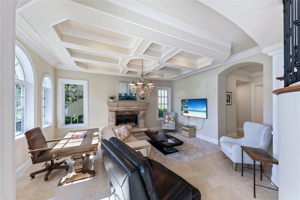 Chandelier, Fireplace, Interior, Living room