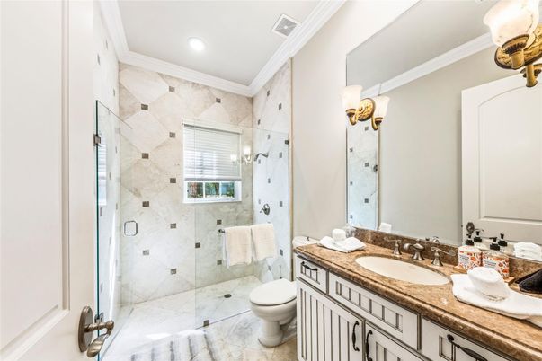 Bathroom, Glass Shower, Interior, Recessed Lighting