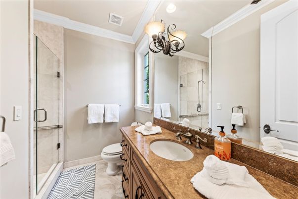 Bathroom, Dual Sink Vanities, Glass Shower, Interior, Recessed Lighting