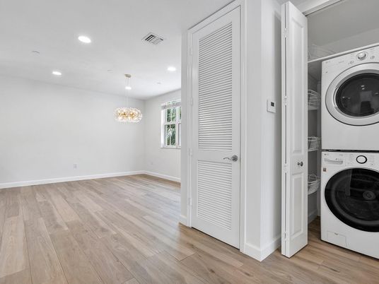 Interior, Pendant Lights, Recessed Lighting, Utility Closets, Washer, Wood Texture Flooring
