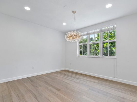 Chandelier, Empty room, Interior, Recessed Lighting, Wood Texture Flooring
