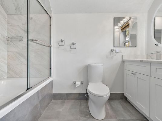 Bathroom, Glass Shower, Interior, Marble Walls