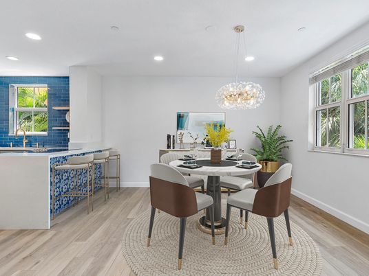 Chandelier, Dining room, Interior, Recessed Lighting, Wood Texture Flooring
