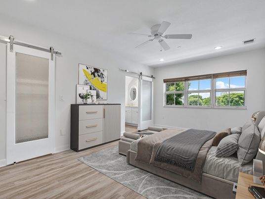 Bedroom, Interior, Recessed Lighting, Wood Texture Flooring