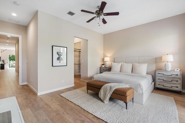 Bedroom, Interior, Recessed Lighting, Wood Texture Flooring