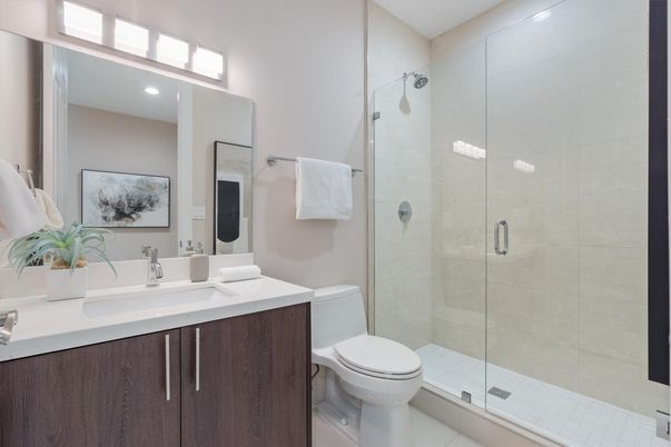Bathroom, Glass Shower, Interior, Recessed Lighting
