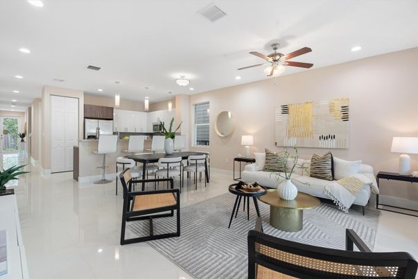 Dining room, Interior, Kitchen, Living room, Recessed Lighting, Stainless Steel Appliances