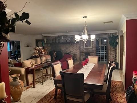 Chandelier, Dining room, Fireplace, Interior, Living room, Stone Walls