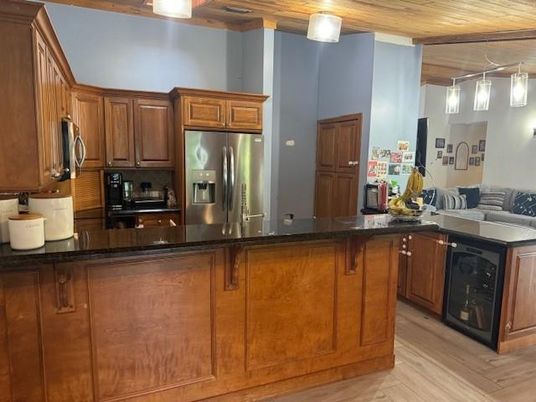 Interior, Kitchen, Stainless Steel Appliances, Wooden Ceilings, Wood Texture Flooring