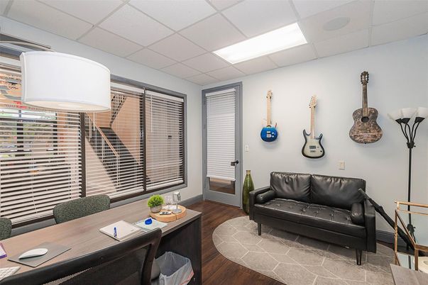 Home Office, Interior, Recessed Lighting, Wood Texture Flooring