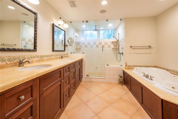 Bathroom, Dual Sink Vanities, Glass Shower, Interior, Recessed Lighting