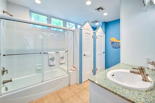 Bathroom, Glass Shower, Interior, Recessed Lighting