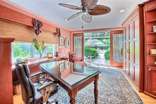 Home Office, Interior, Recessed Lighting, Wood Texture Flooring