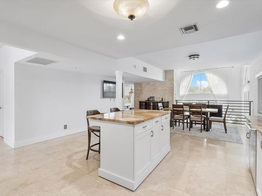 Dining room, Interior, Kitchen, Recessed Lighting, Stone Walls