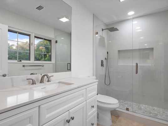Bathroom, Glass Shower, Interior, Recessed Lighting