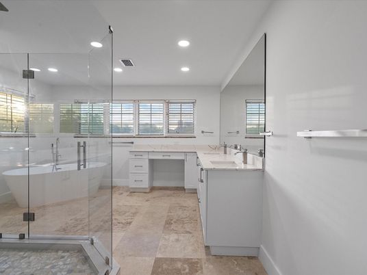 Bathroom, Dual Sink Vanities, Free Standing Baths, Glass Shower, Interior, Recessed Lighting