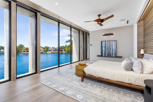 Bedroom, Interior, Recessed Lighting, Water, Wood Texture Flooring