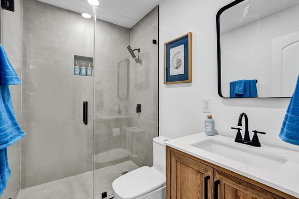 Bathroom, Glass Shower, Interior, Recessed Lighting