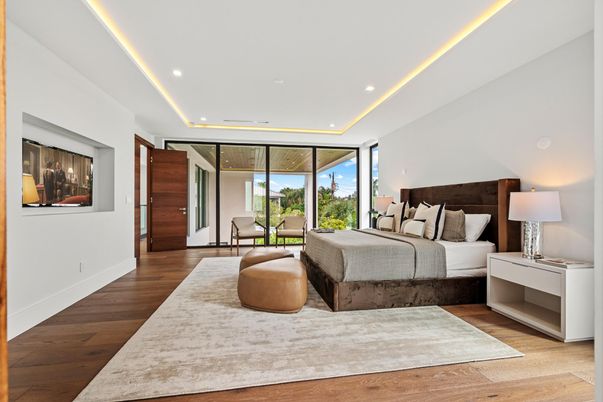 Bedroom, Interior, Recessed Lighting, Wood Texture Flooring