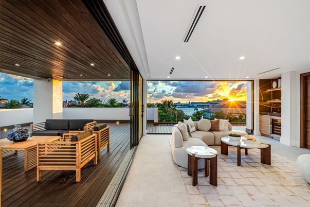 Interior, Living room, Recessed Lighting, Water, Wooden Ceilings