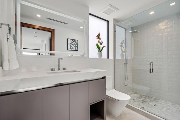 Bathroom, Glass Shower, Interior, Recessed Lighting