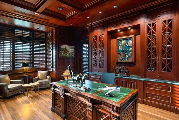 Home Office, Interior, Recessed Lighting, Wooden Beams, Wooden Ceilings, Wood Texture Flooring, Wooden Walls