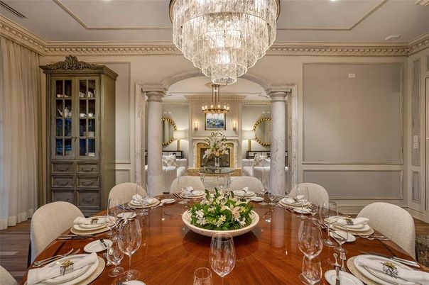 Chandelier, Dining room, Fireplace, Interior, Living room
