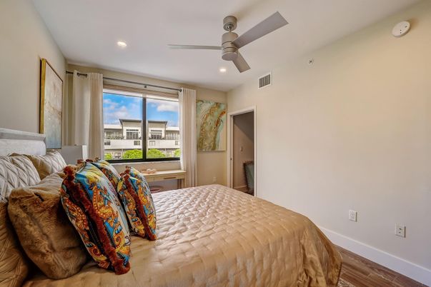 Bedroom, Interior, Recessed Lighting, Wood Texture Flooring