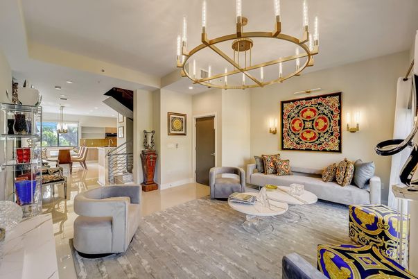 Chandelier, Dining room, Interior, Living room, Pendant Lights, Recessed Lighting, Wood Texture Flooring