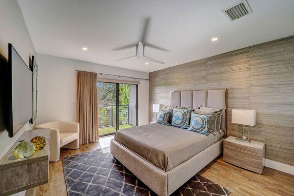 Bedroom, Interior, Recessed Lighting, Wood Texture Flooring