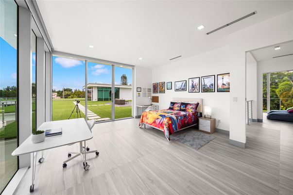 Bedroom, Home Office, Interior, Recessed Lighting, Wood Texture Flooring