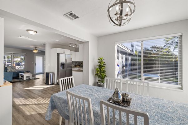 Dining room, Interior, Kitchen, Stainless Steel Appliances, Wood Texture Flooring