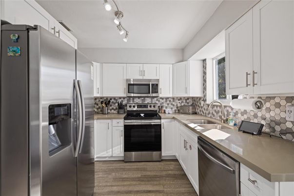 Interior, Kitchen, Stainless Steel Appliances, Wood Texture Flooring