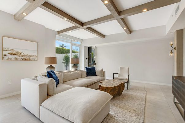 Interior, Living room, Recessed Lighting, Wooden Beams