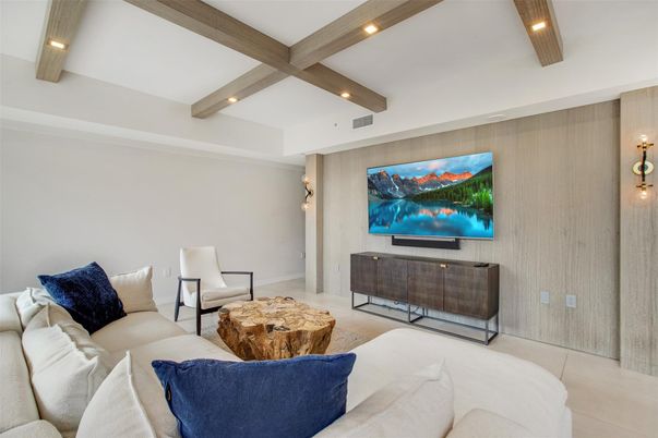 Interior, Living room, Recessed Lighting, Wooden Beams