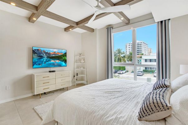 Bedroom, Interior, Recessed Lighting, Wooden Beams