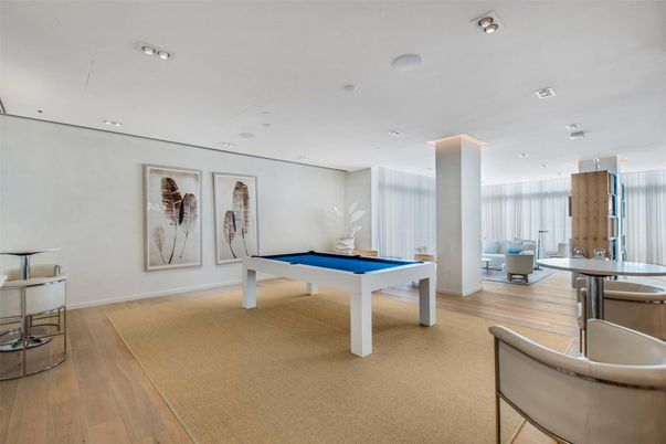 Billiard Table, Game Room, Interior, Recessed Lighting, Wood Texture Flooring