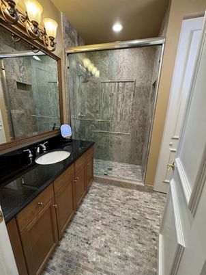 Bathroom, Dual Sink Vanities, Glass Shower, Interior, Recessed Lighting