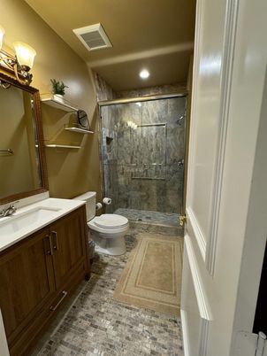 Bathroom, Glass Shower, Interior, Recessed Lighting