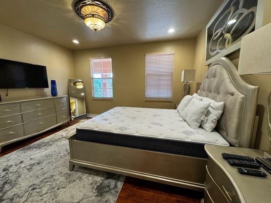 Bedroom, Interior, Recessed Lighting, Wood Texture Flooring