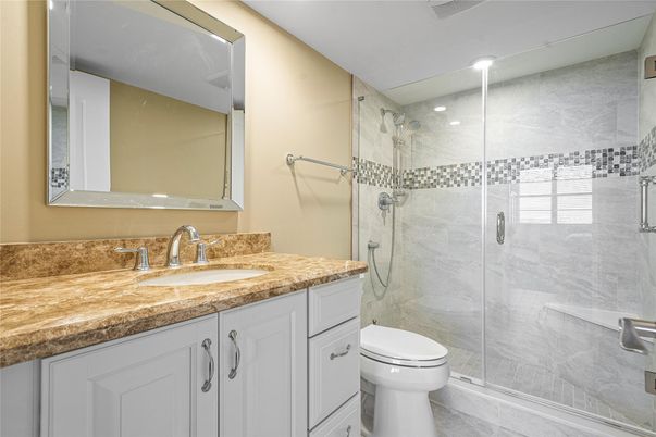 Bathroom, Glass Shower, Interior, Recessed Lighting
