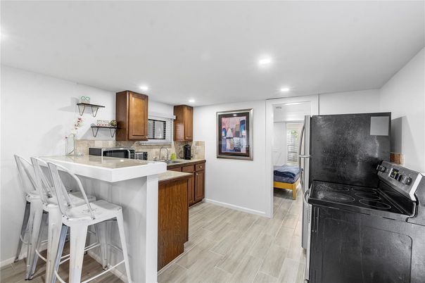Interior, Kitchen, Recessed Lighting, Wood Texture Flooring