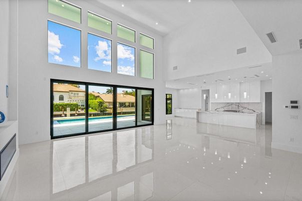 Interior, Kitchen, Marble Walls, Pendant Lights, Recessed Lighting