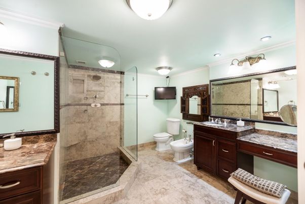 Bathroom, Dual Sink Vanities, Glass Shower, Interior, Recessed Lighting
