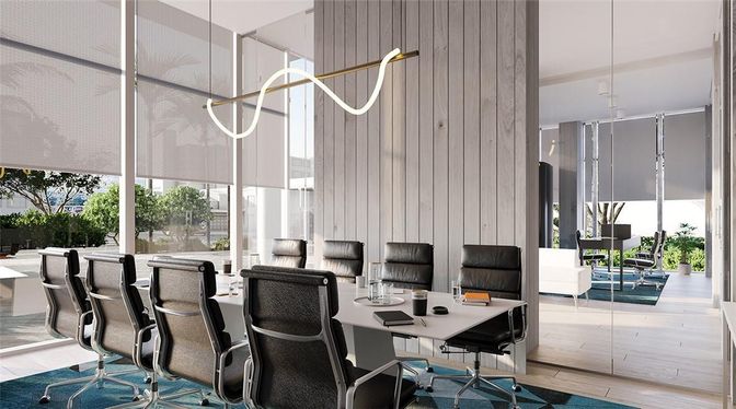 Home Office, Interior, Pendant Lights, Wood Texture Flooring