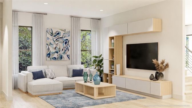 Interior, Living room, Recessed Lighting, Wood Texture Flooring